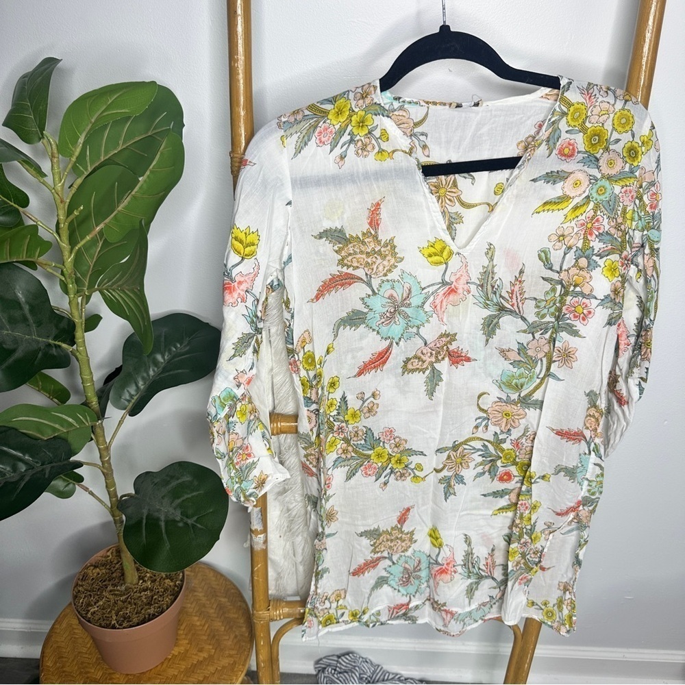 Roberta Roller Rabbit White Floral Blouse sz 14